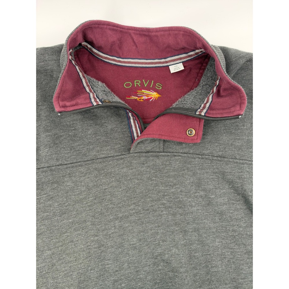 Orvis Mens XXL Quarter Zip Pullover Sweatshirt Gray Fleece Fly Fishing Lure Logo